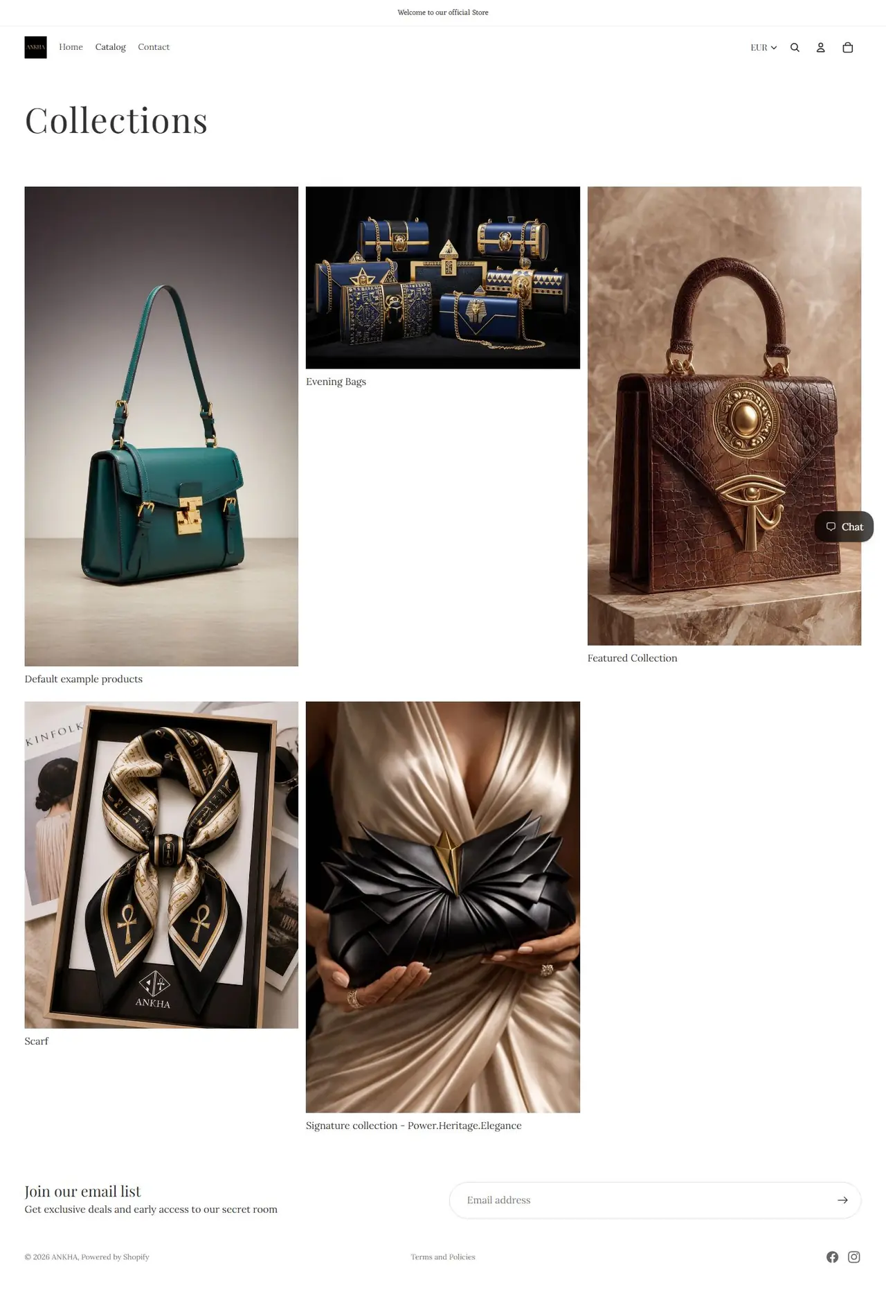 Collections page of ankhaboutique.com, full-page screenshot