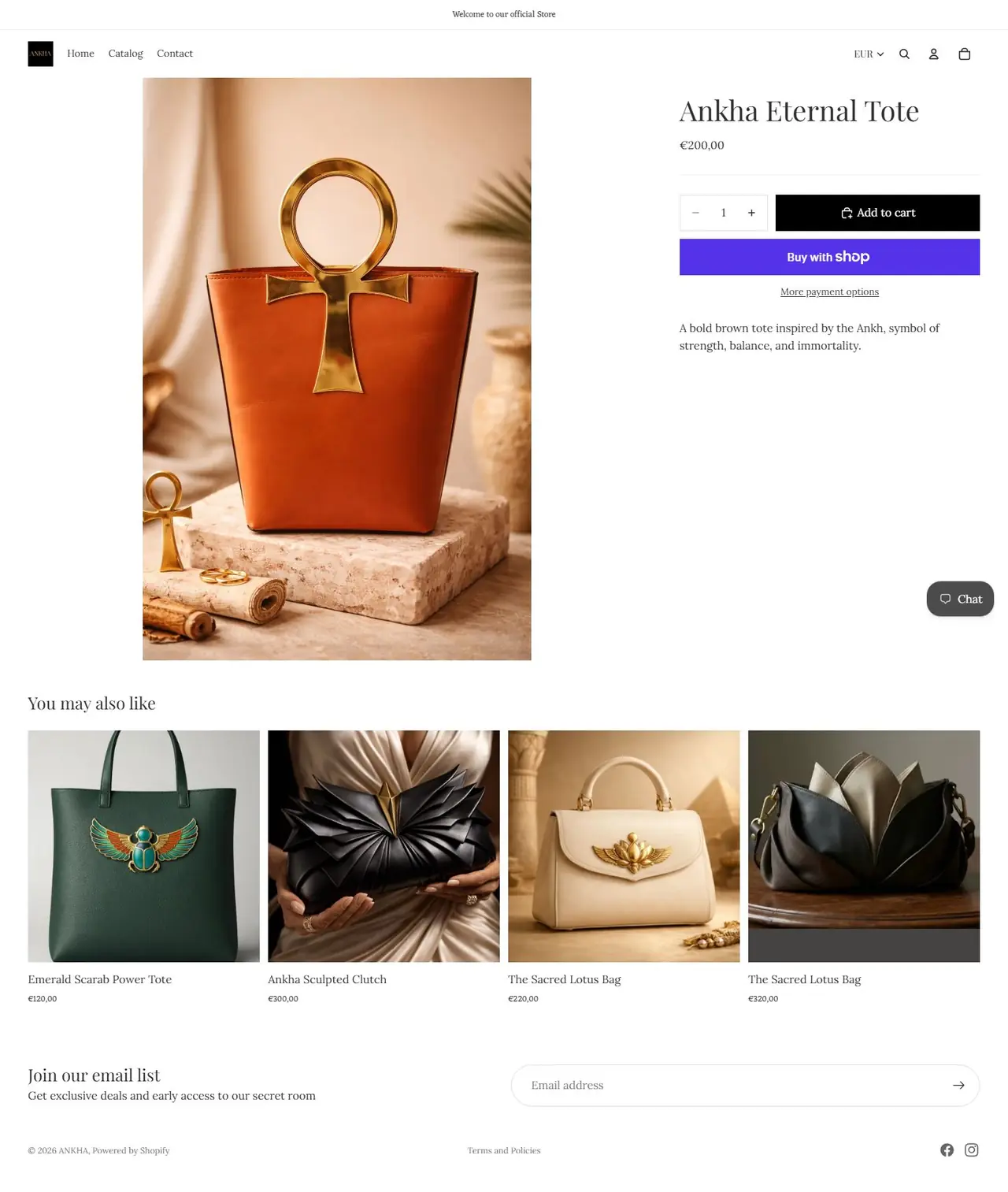 Ankha Eternal Tote page of ankhaboutique.com, full-page screenshot