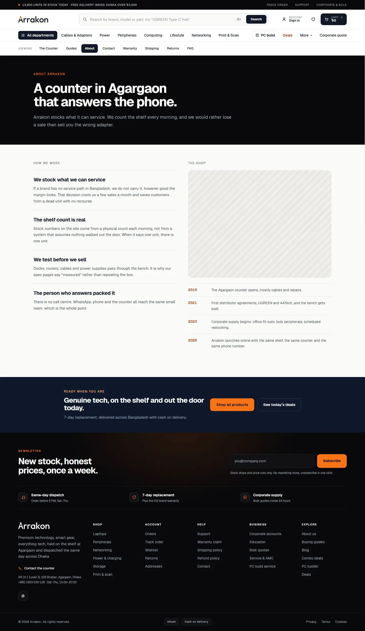 About page of arrakon.com, full-page screenshot