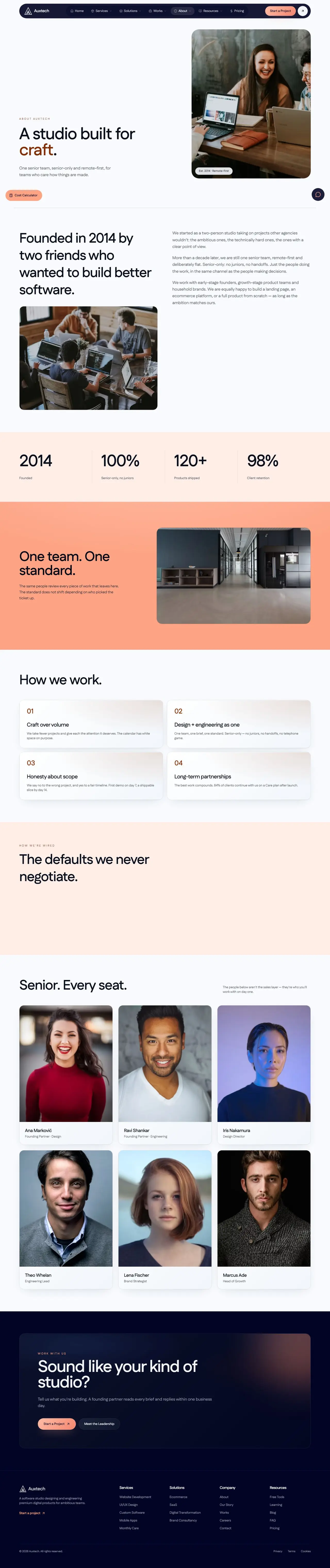 About page of auxtechint.com, full-page screenshot