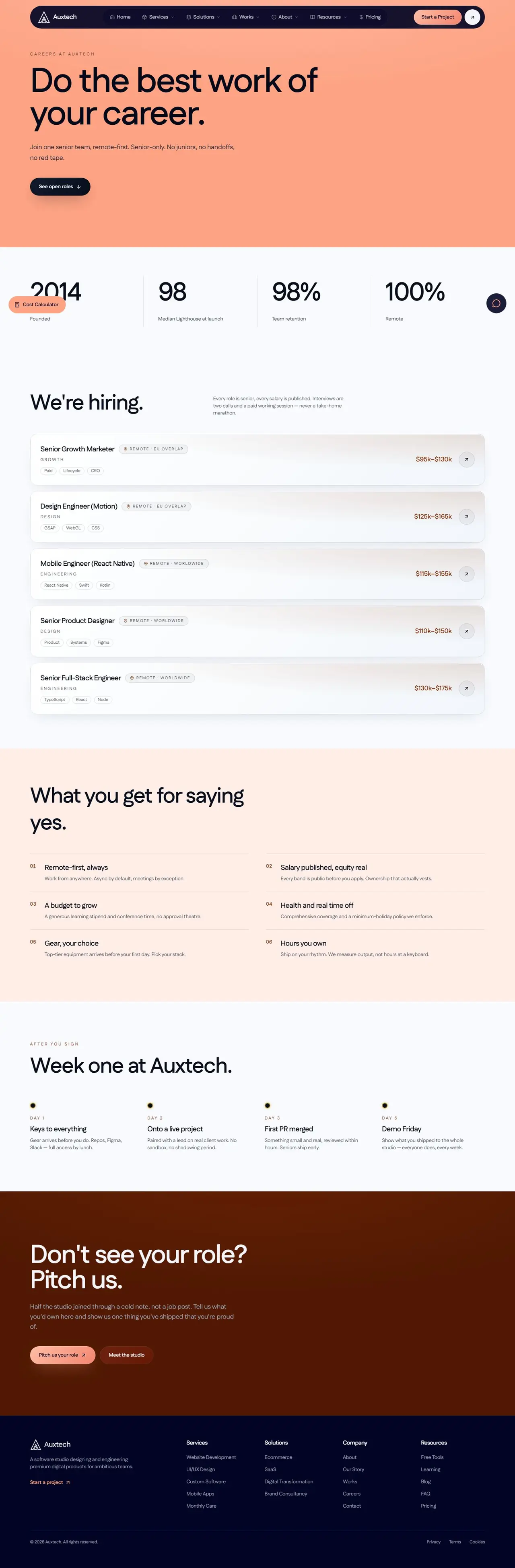 Careers page of auxtechint.com, full-page screenshot