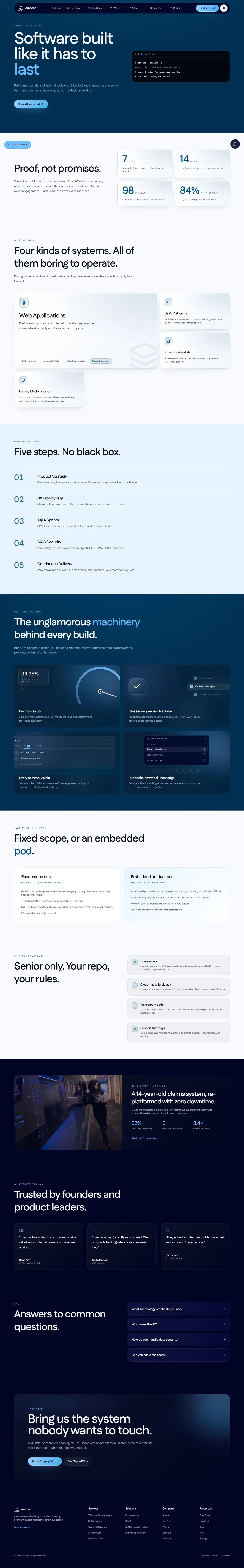 Custom Software page of auxtechint.com, full-page screenshot