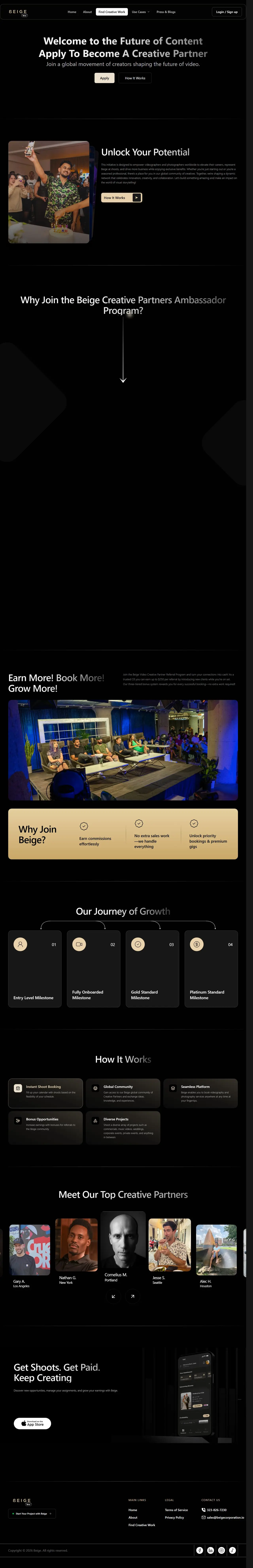 Find Creative Work page of beige.app, full-page screenshot