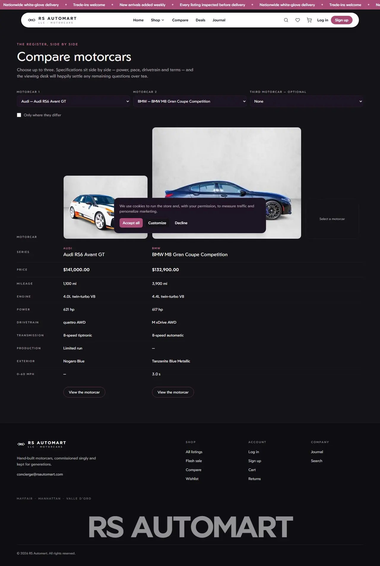Compare motorcars page of comgadgets-five.vercel.app, full-page screenshot