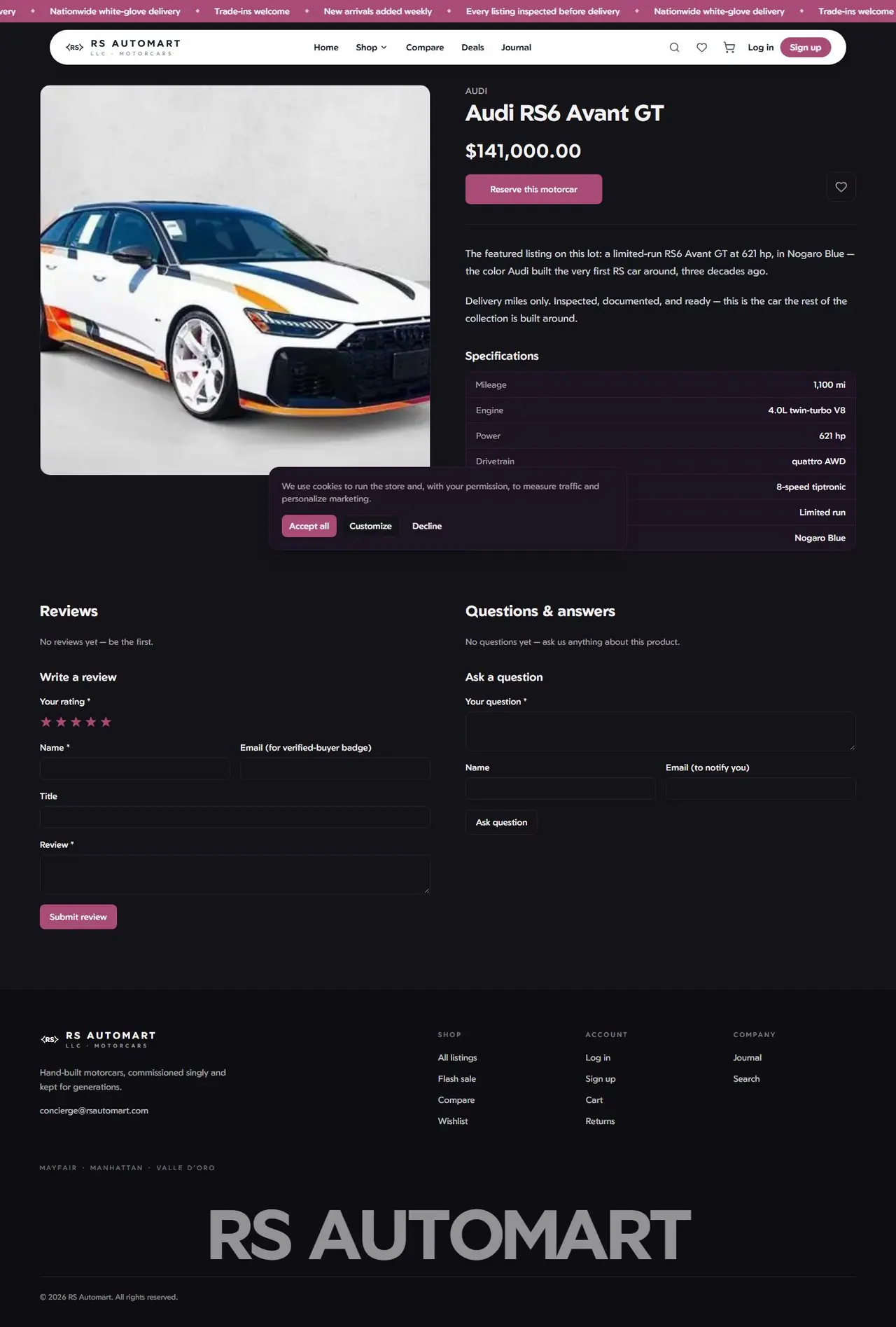 Audi RS6 Avant GT page of comgadgets-five.vercel.app, full-page screenshot
