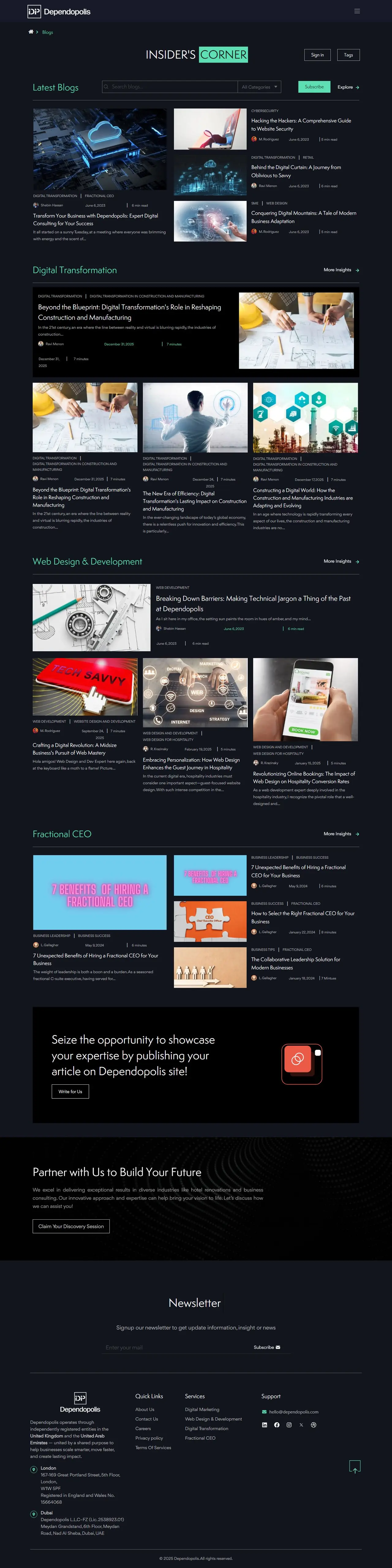 Blogs page of dependopolis.com, full-page screenshot