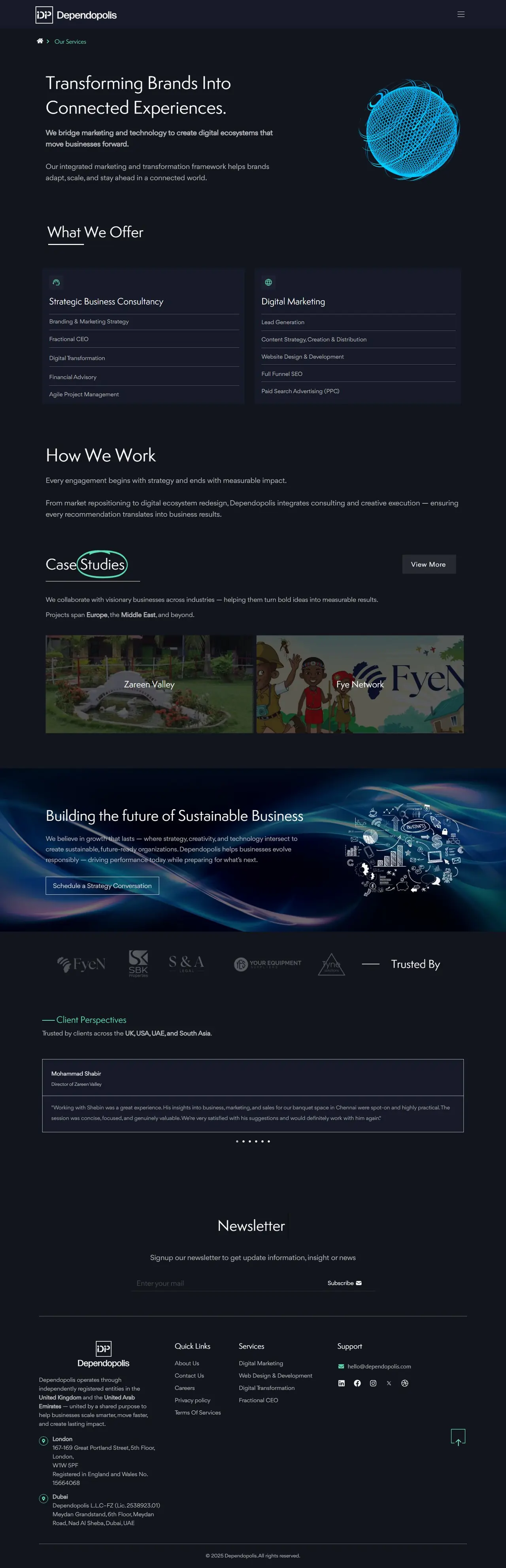 Our Services page of dependopolis.com, full-page screenshot