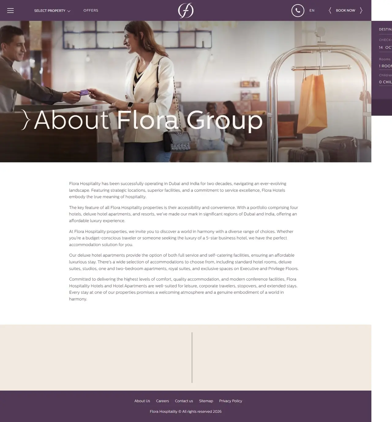 About Us page of florahospitality.com, full-page screenshot