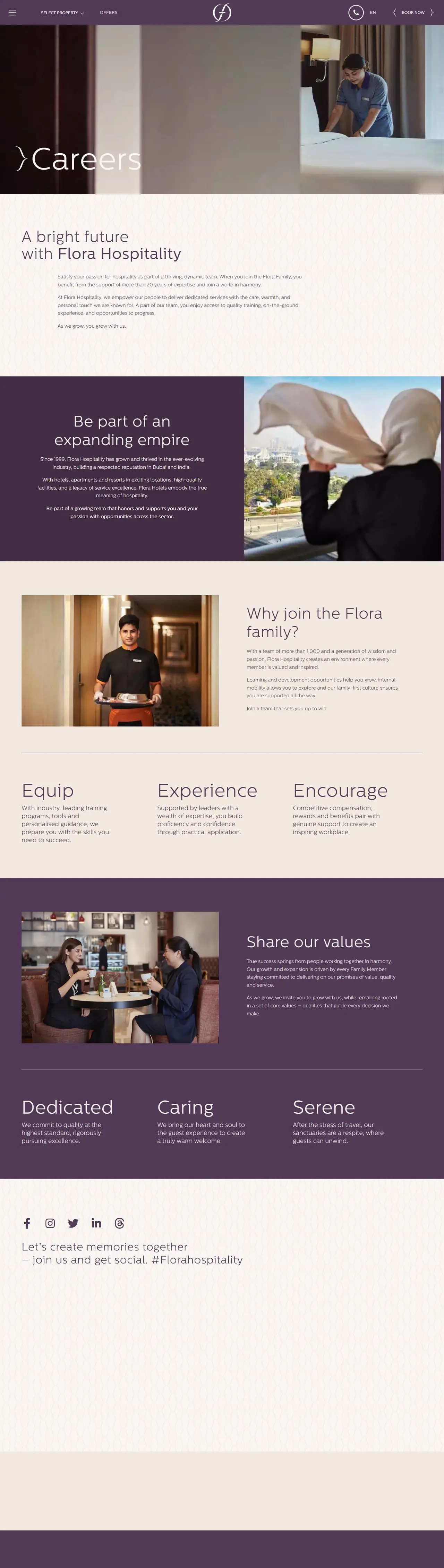 Careers page of florahospitality.com, full-page screenshot