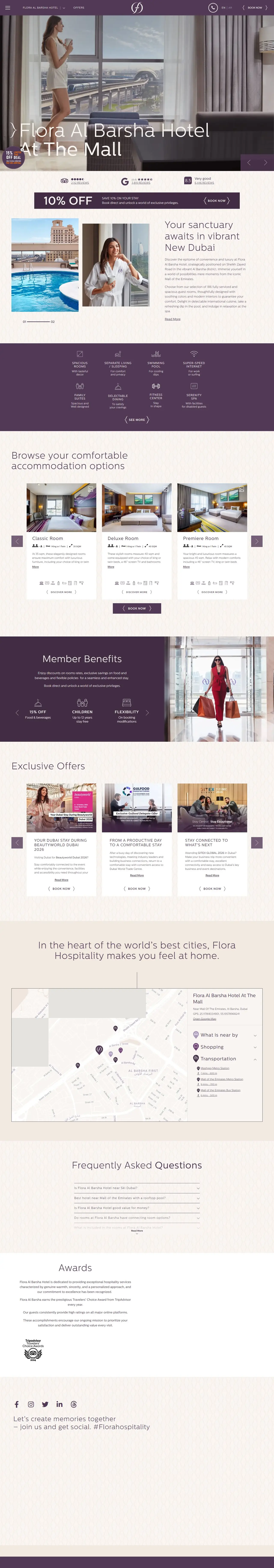 Hotels Near Mall of the Emirates page of florahospitality.com, full-page screenshot