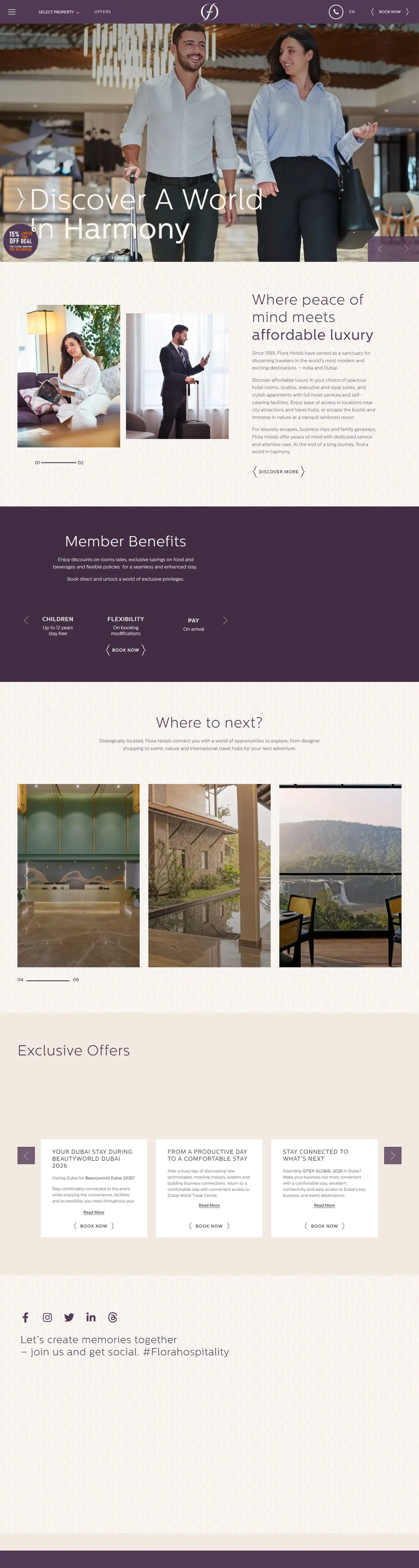 Home page of florahospitality.com, full-page screenshot