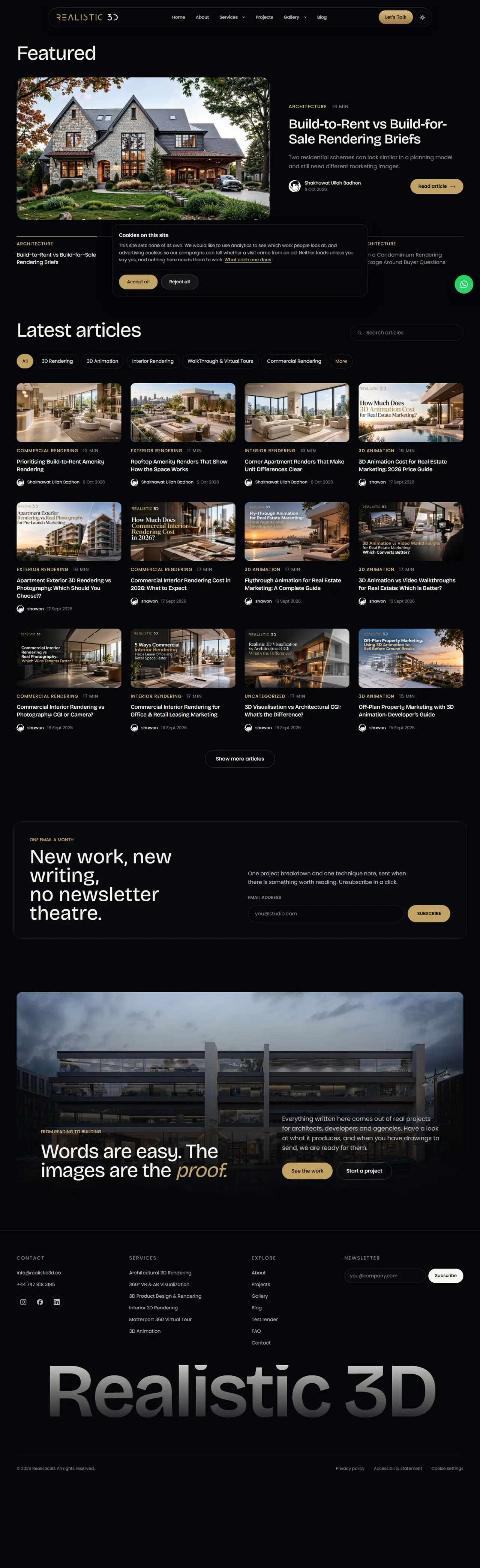 3D Rendering & Visualisation Blog Insights by Realistic3D page of realistic3d.co, full-page screenshot