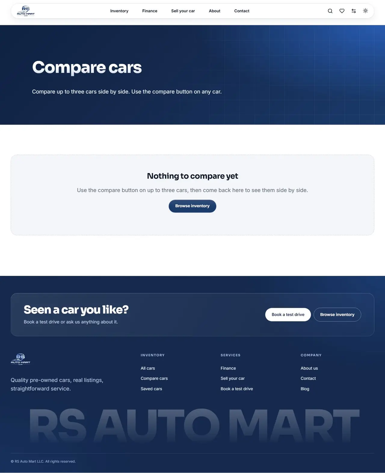 Compare cars page of rsautomartllc.com, full-page screenshot