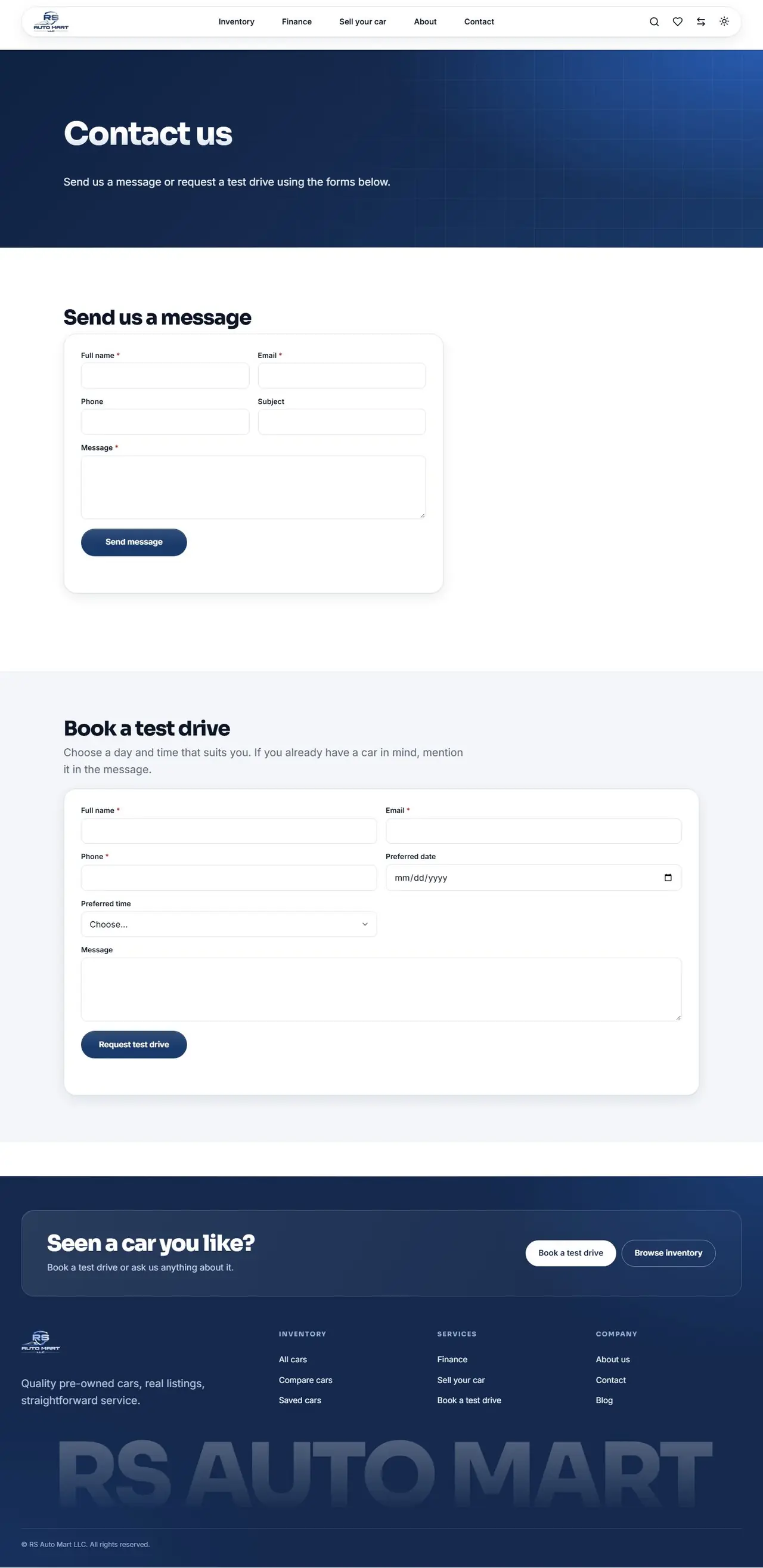 Contact page of rsautomartllc.com, full-page screenshot