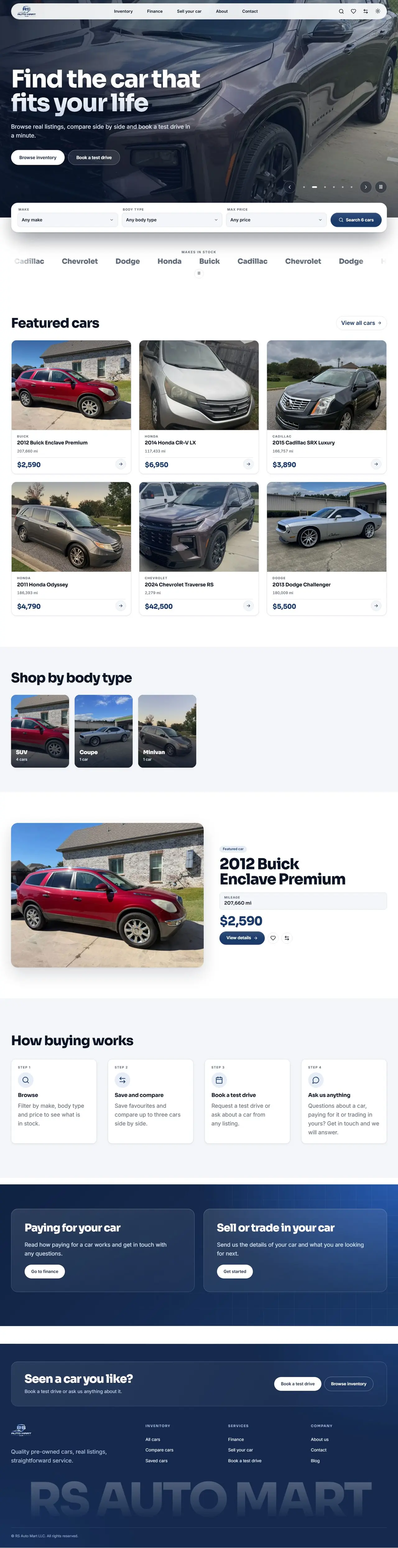 Home page of rsautomartllc.com, full-page screenshot