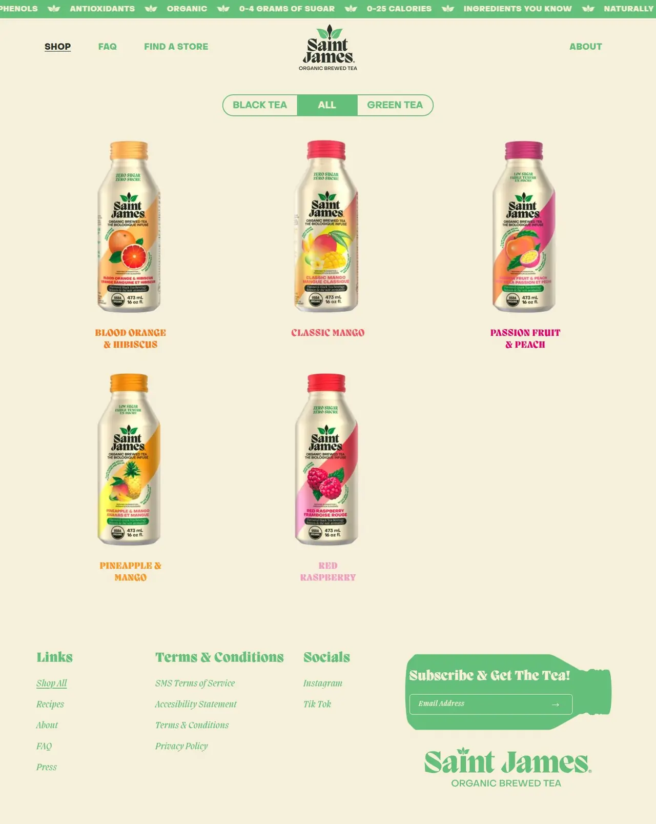 Products page of saintjamesicedtea.ca, full-page screenshot