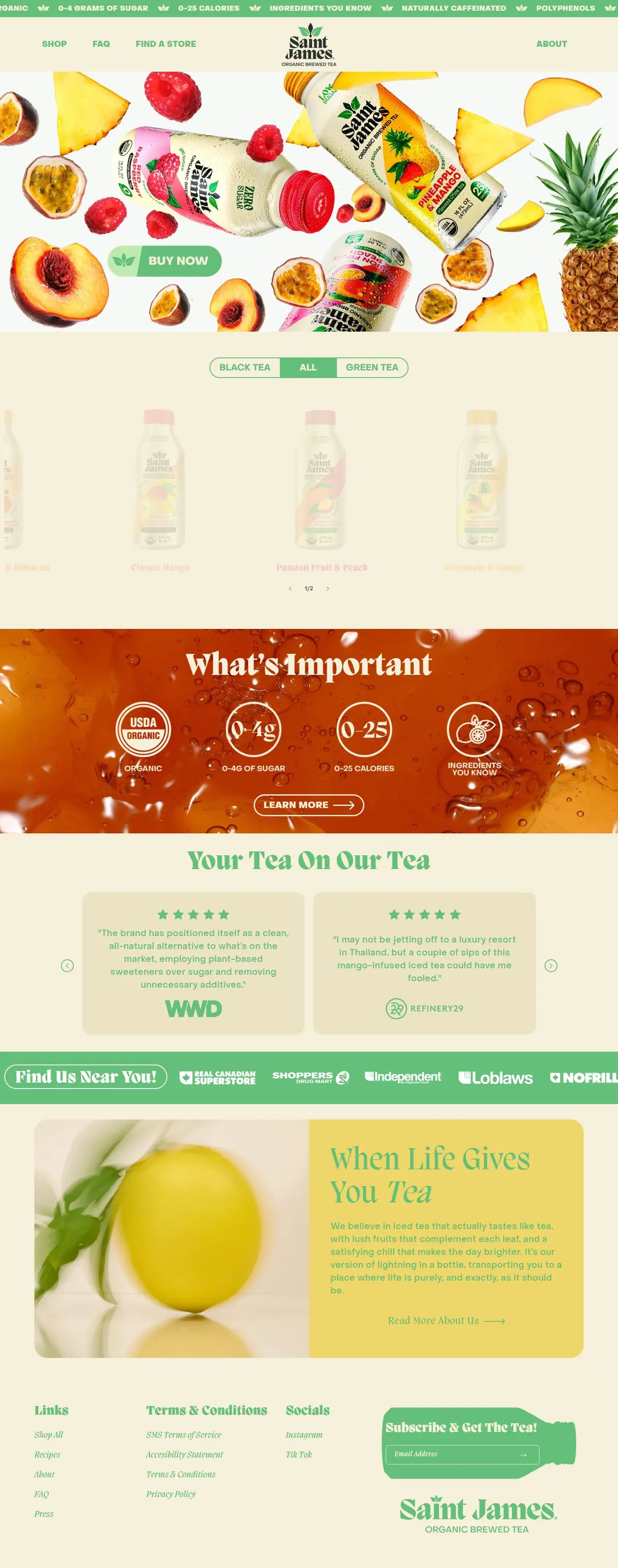 Home page of saintjamesicedtea.ca, full-page screenshot