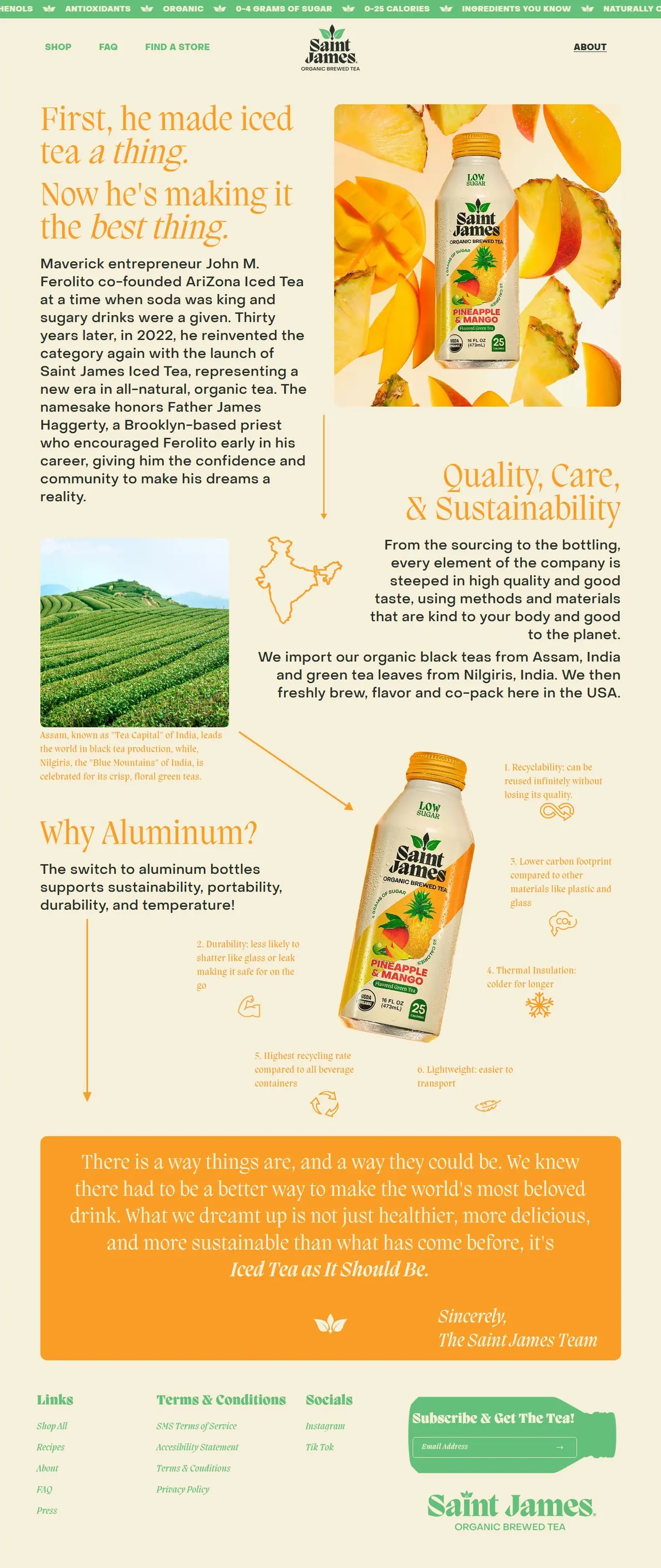 About page of saintjamesicedtea.ca, full-page screenshot