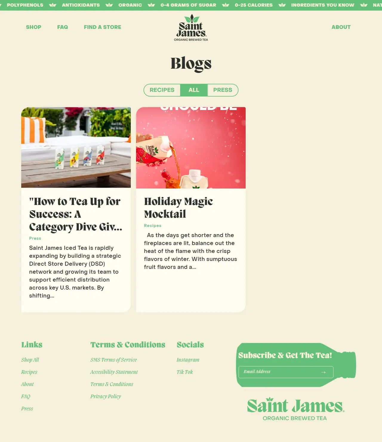 Blogs page of saintjamesicedtea.ca, full-page screenshot