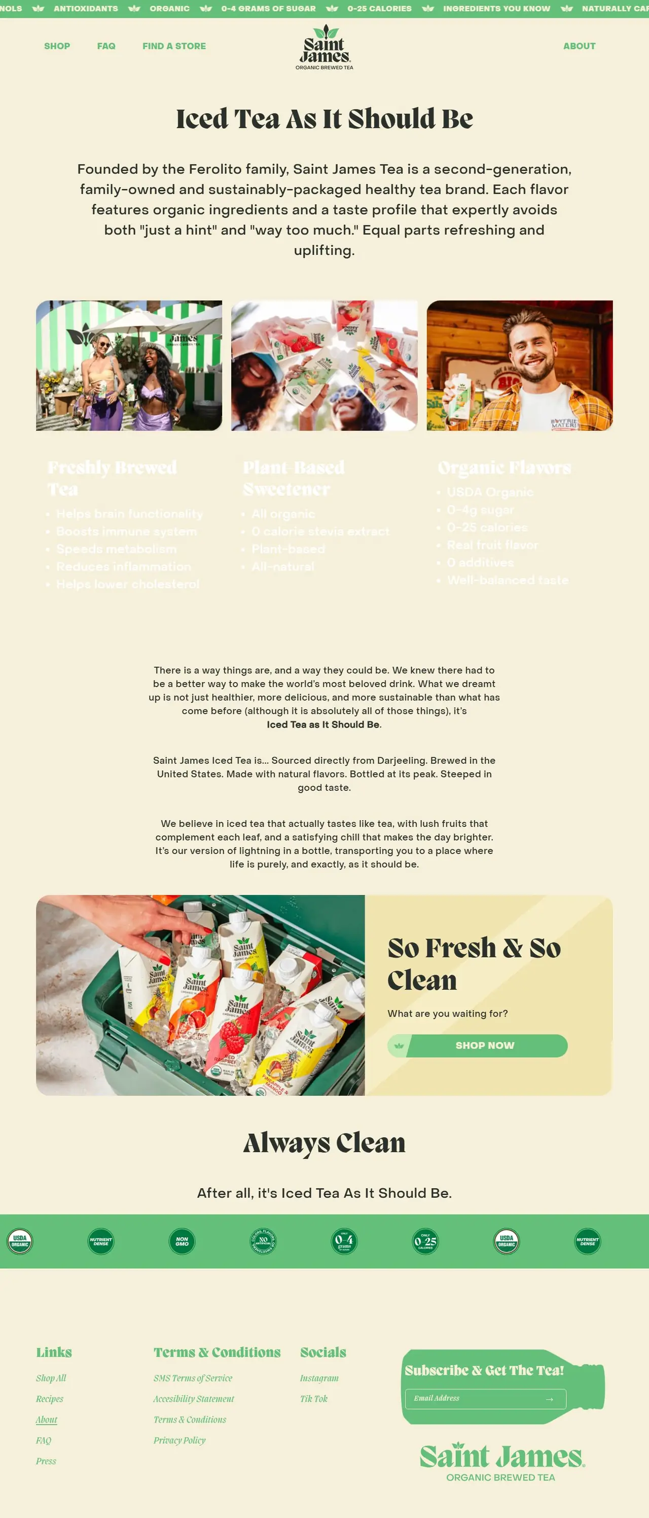 Ingredients page of saintjamesicedtea.ca, full-page screenshot