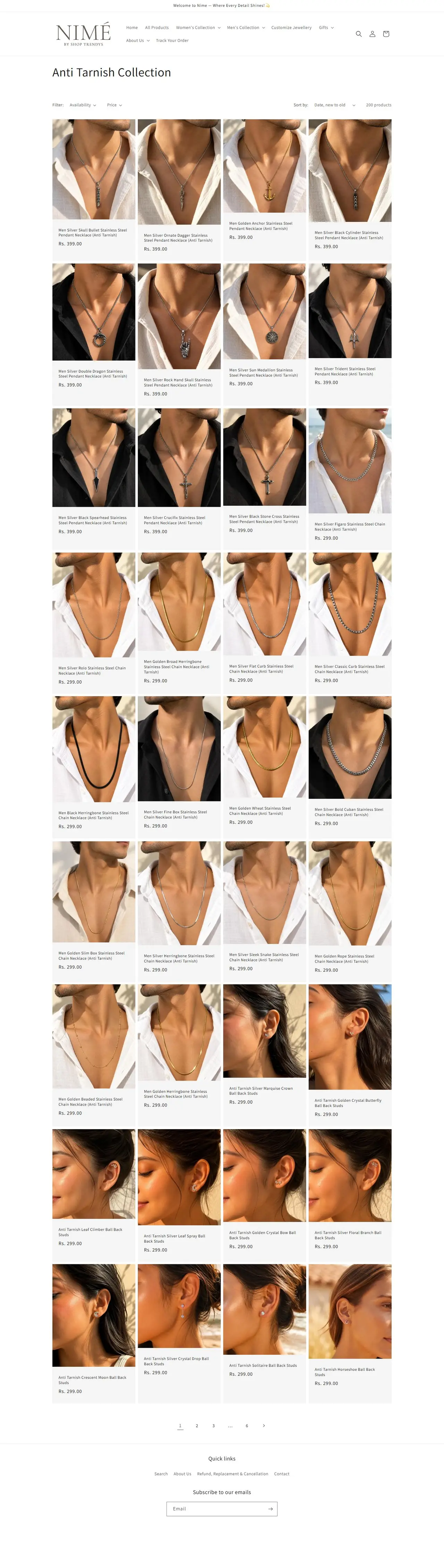 Anti Tarnish Collection page of shoptrendys.in, full-page screenshot