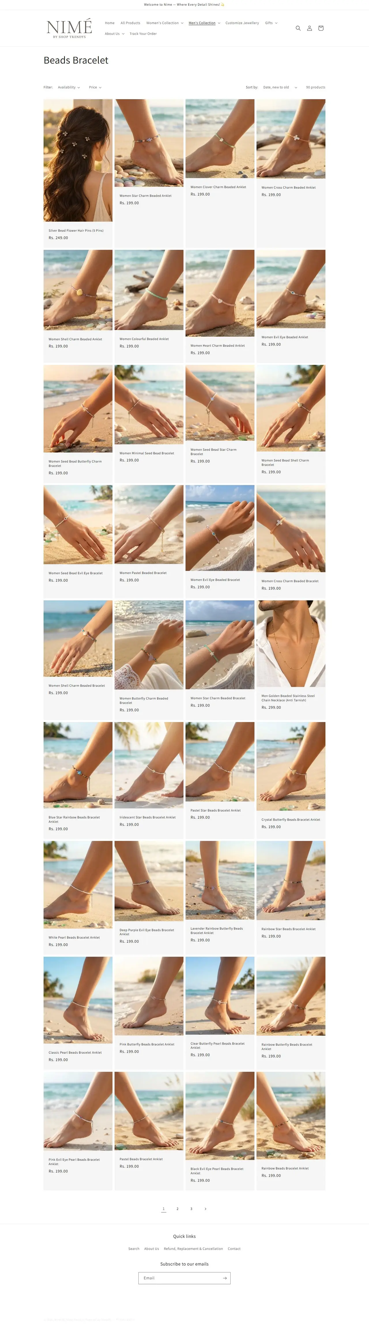 Beads Bracelet page of shoptrendys.in, full-page screenshot