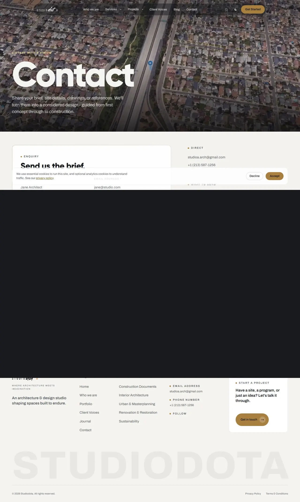 Contact Our Architecture Firm · Studiodota page of studiodota.net, full-page screenshot