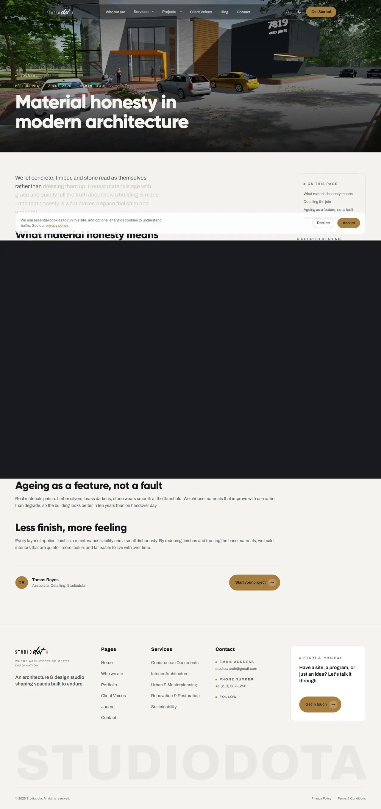 Material Honesty in Modern Architecture · Studiodota page of studiodota.net, full-page screenshot