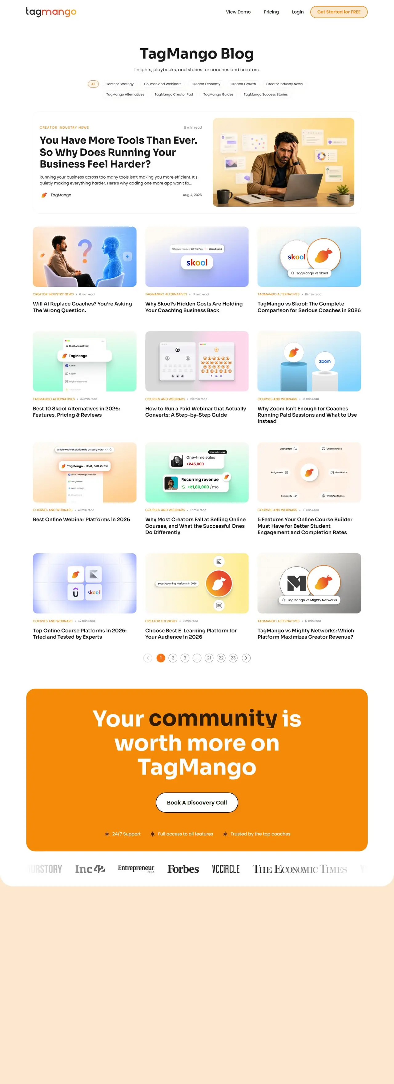 TagMango Blog page of tagmango.com, full-page screenshot