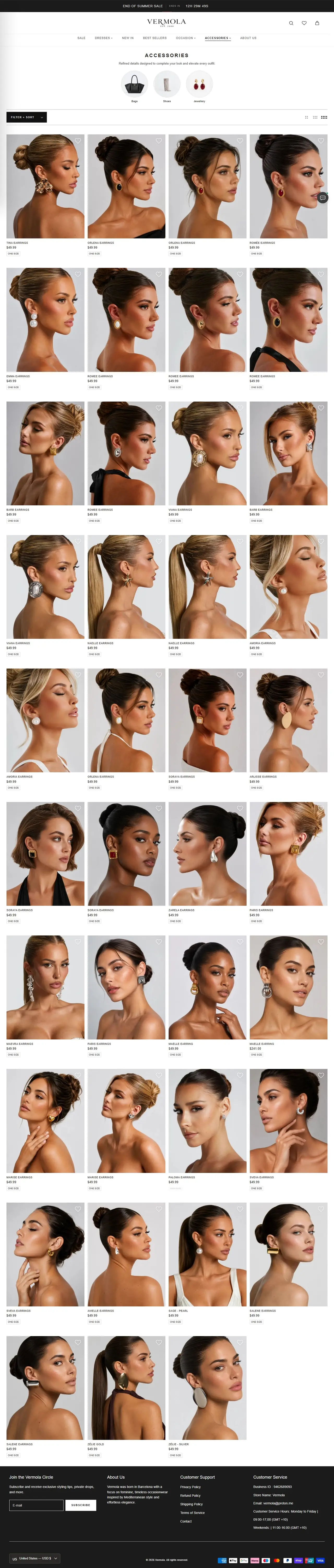 ACCESSORIES page of vermola.com, full-page screenshot