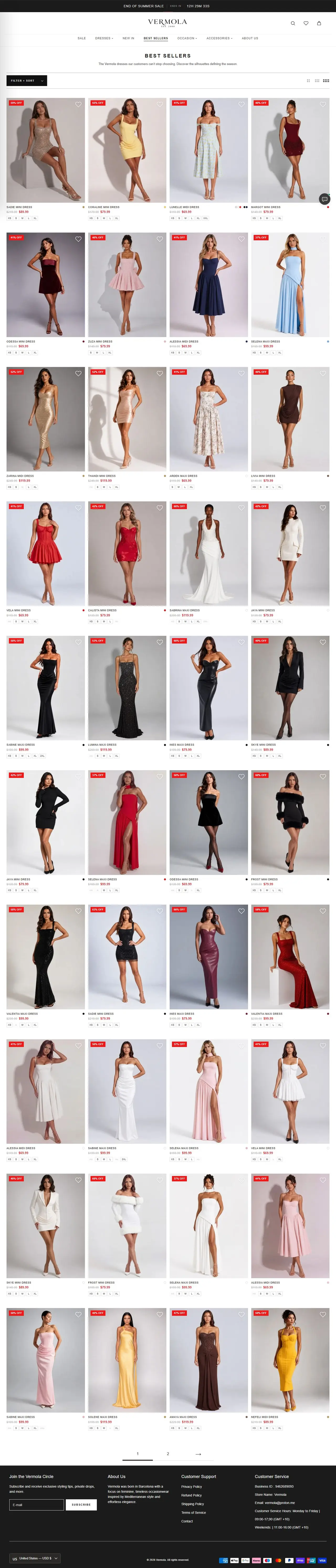 BEST SELLERS page of vermola.com, full-page screenshot