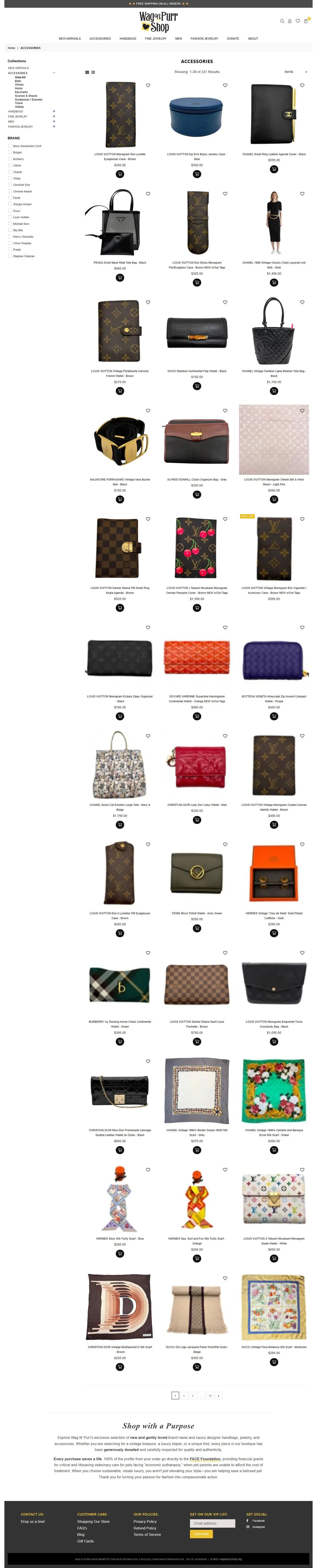 ACCESSORIES– Wag N Purr Shop page of wagnpurrshop.org, full-page screenshot