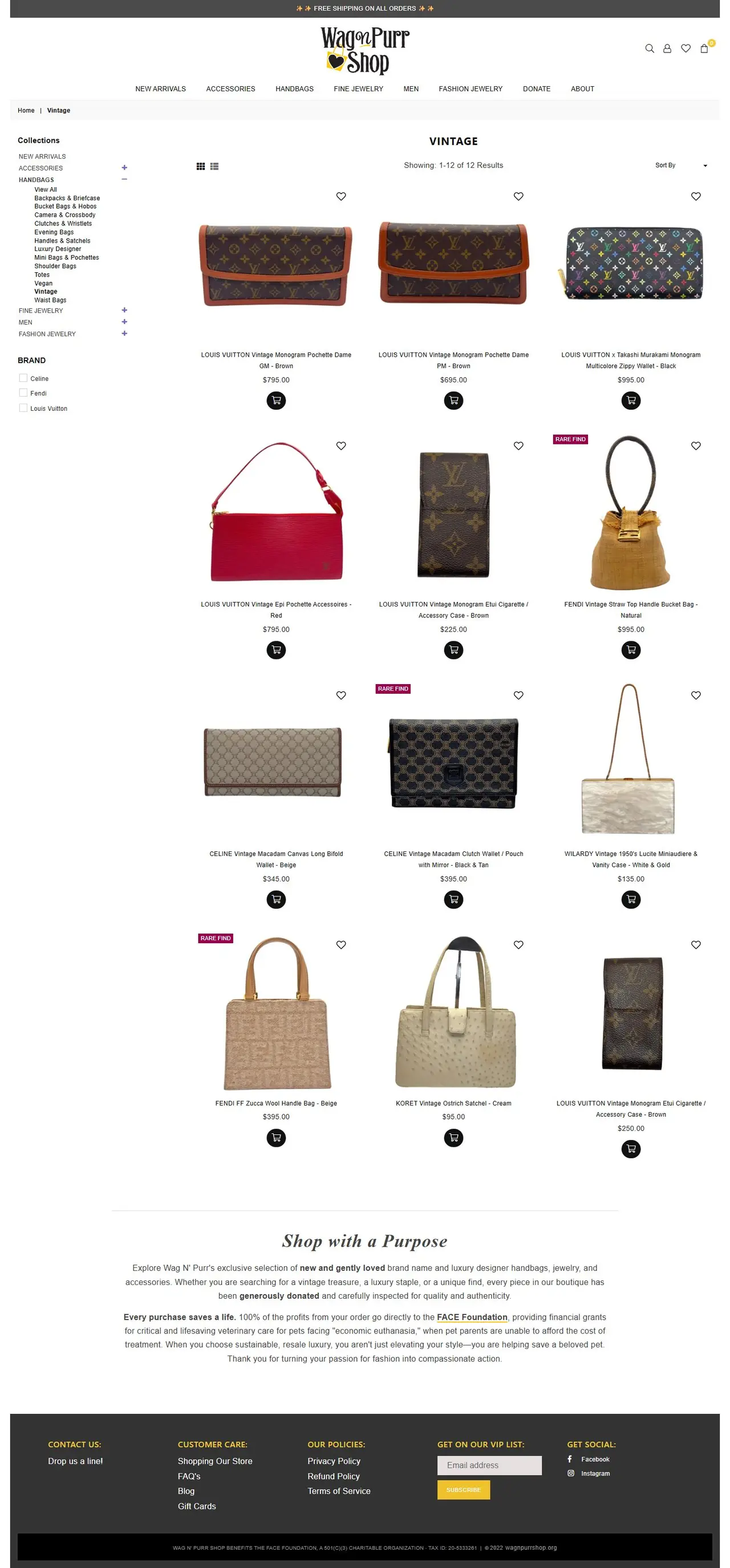 Vintage– Wag N Purr Shop page of wagnpurrshop.org, full-page screenshot