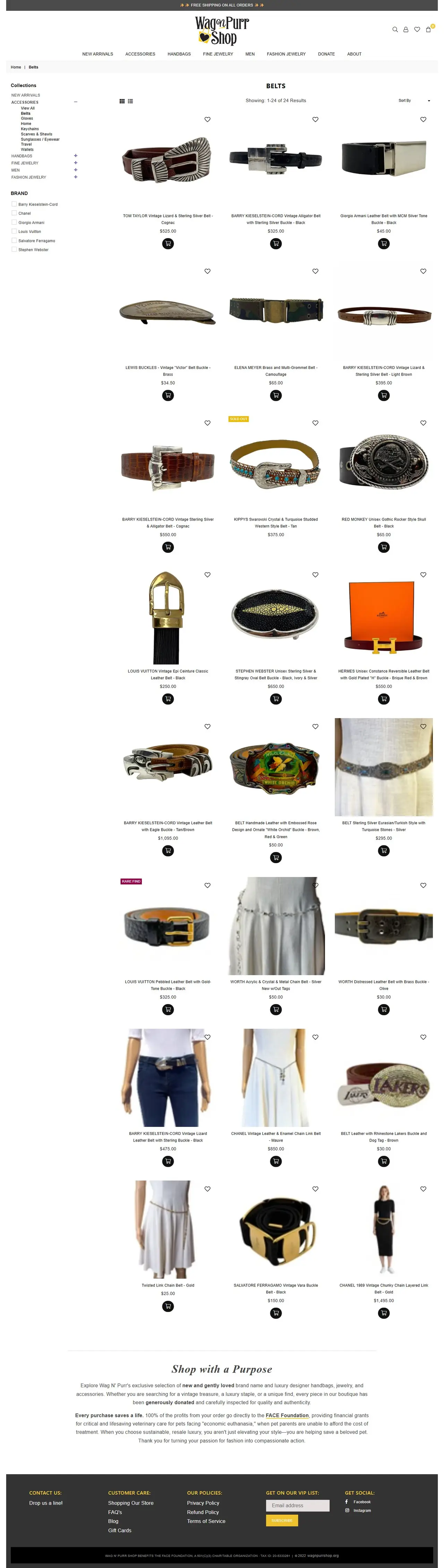 Belts– Wag N Purr Shop page of wagnpurrshop.org, full-page screenshot